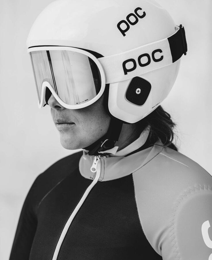 POC Skull Dura X SPIN Ski Racing Helmet on a ski racer